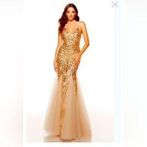 Alyce Paris Sheath Gold Sequins Dress Size 14 New With Tags
